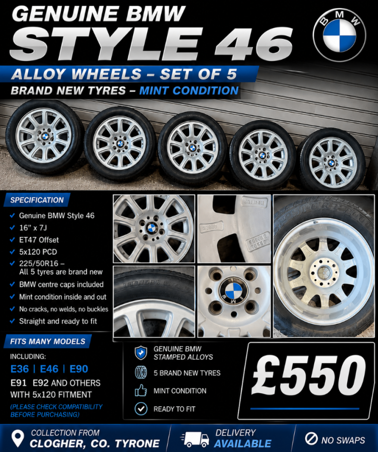 🔥 Genuine BMW Style 46 Alloy Wheels – Set of 5 – Brand New Tyres – Mint Condition 🔥