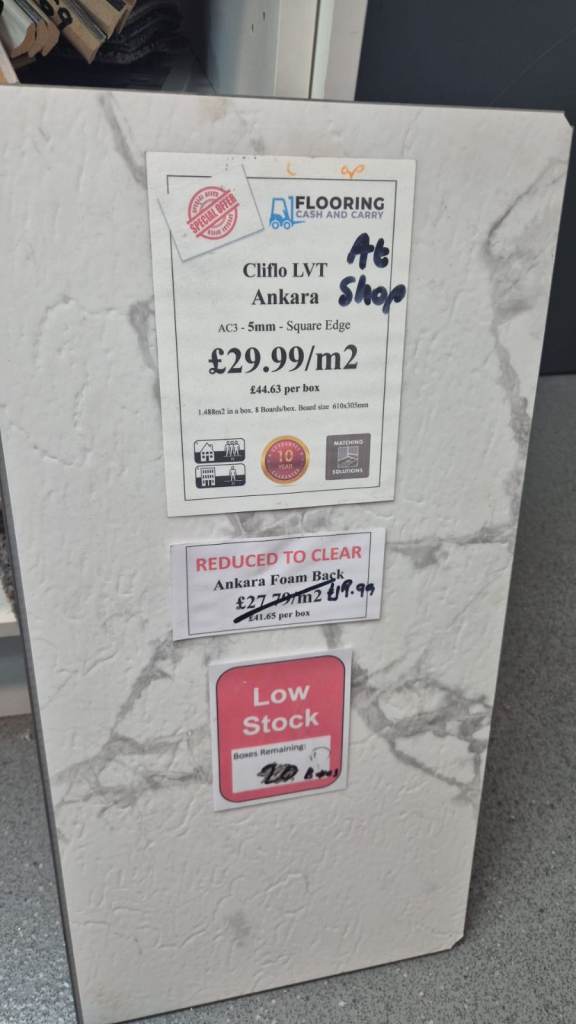Cliflo LVT Ankara White Marble Effect 5mm Luxury Vinyl Tiles (£19.99/M2)