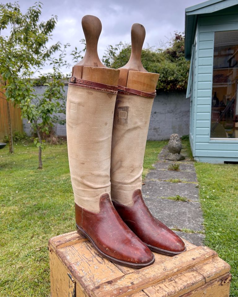 Antique Canvas and Leather Riding Boots 