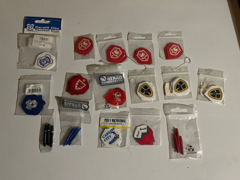 13 x darts flights / 3 x steams darts football job lot wales , Cardiff , Richie Burnett darts PDC 