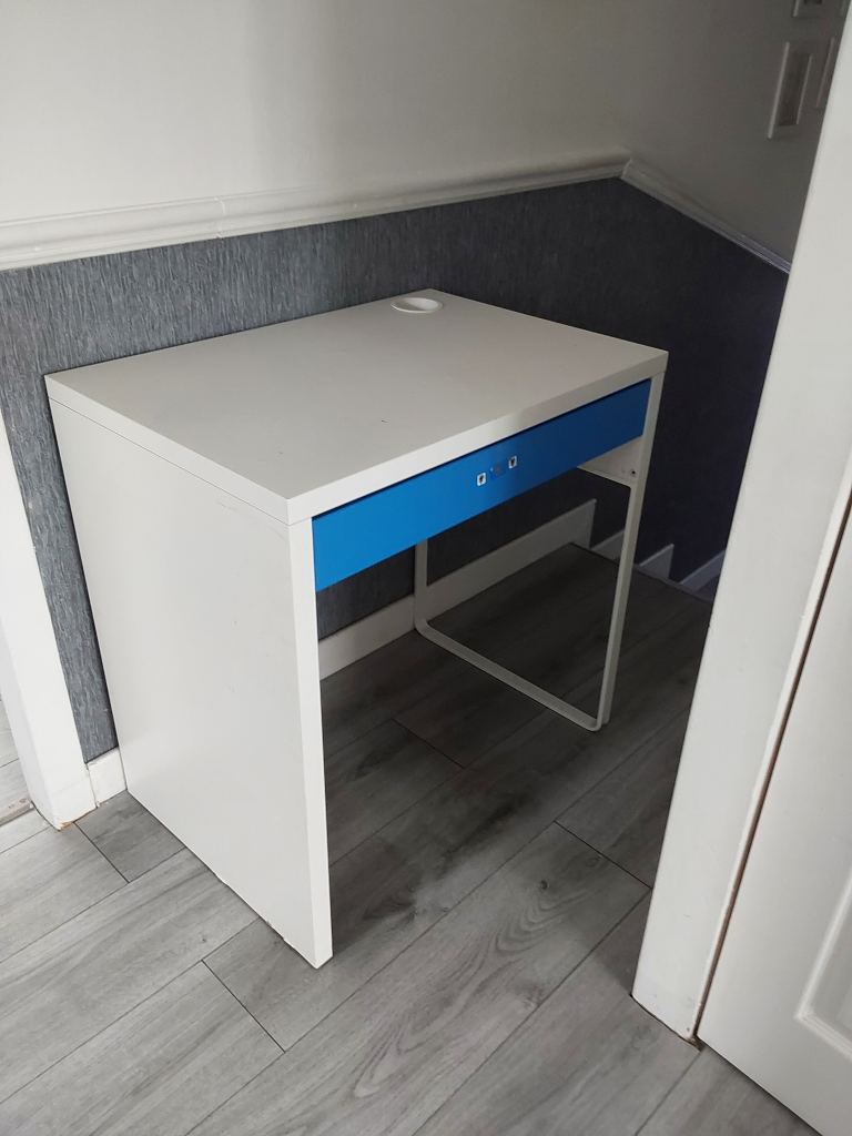 White Desk with Blue Drawer – Good Condition