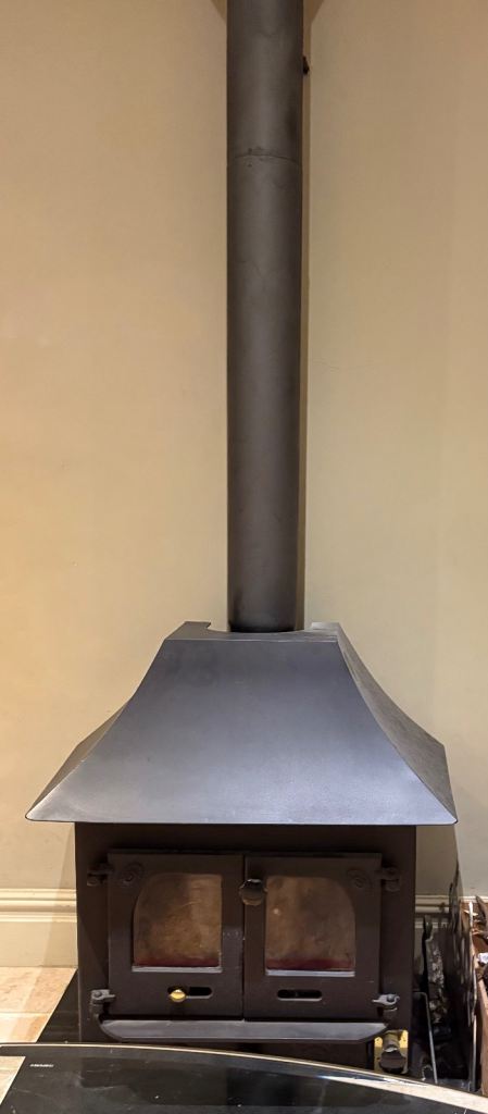 Stove Log burner multi fuel with boiler and chimney pipes