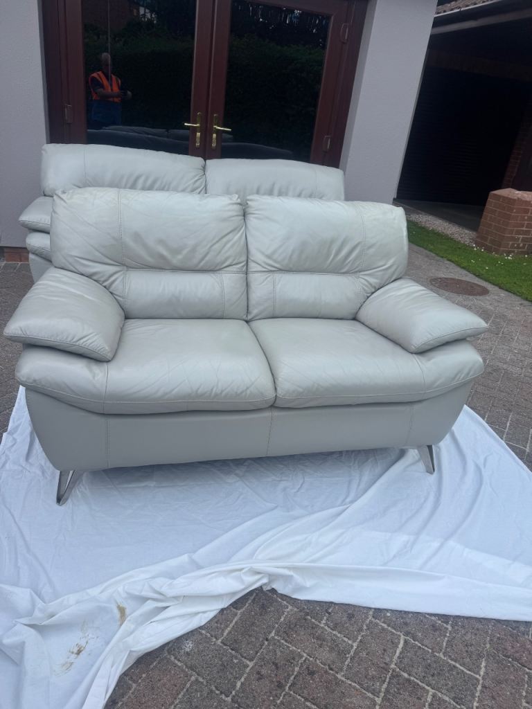 Grey 3 & 2  leather sofas # Furniture village # Torquay.