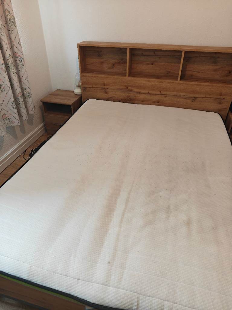King Size Bed Frame with Storage Headboard - Oak Effect