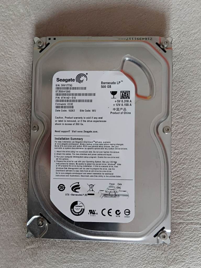 Seagate Barracuda LP 500GB SATA Desktop Hard Drive S/N: 5VV17T5Q
