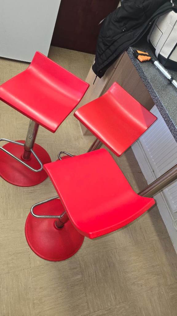 3 Red Bar Stools – Good Condition