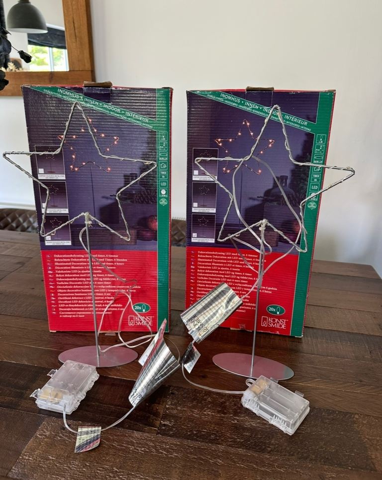Konstsmide Bundle of 2 Metal stars lights copper coloured New with box Battery 40cm
