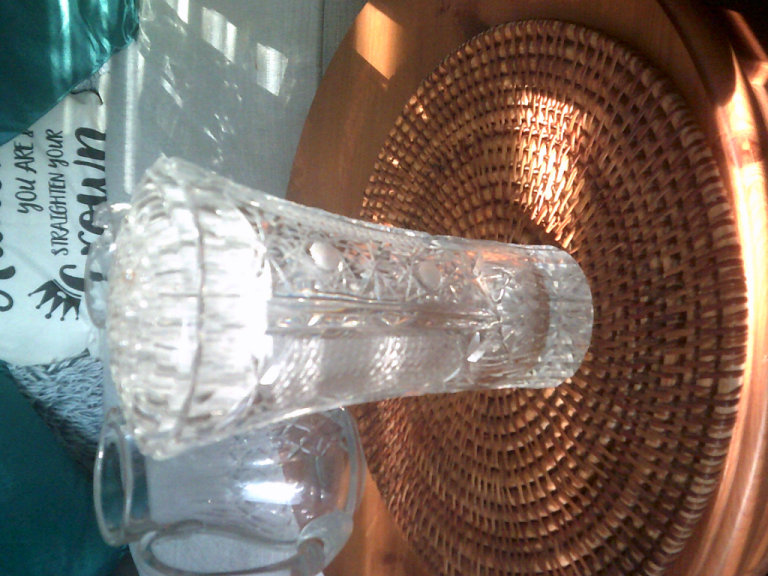 Crystal Cut Glass Large Flower Vase Approx. Height 9.5  Removable Segment