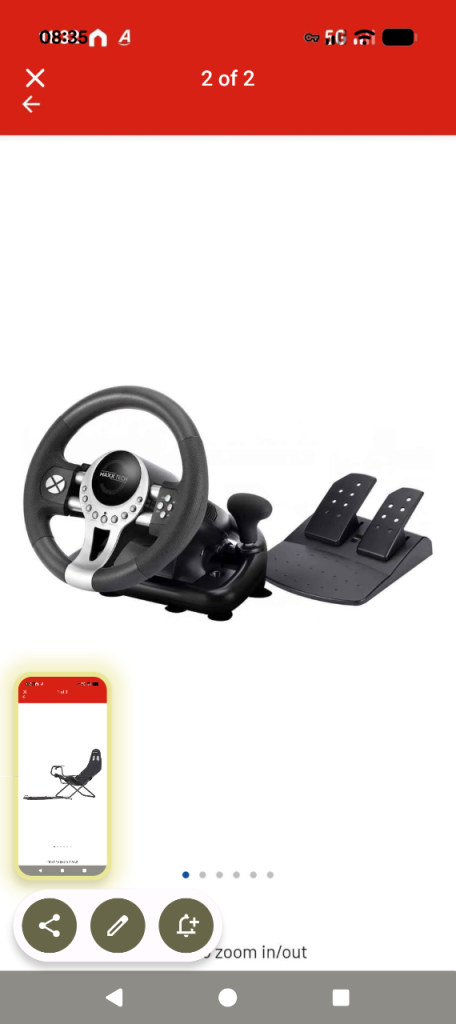 Gaming chair with steering wheel and peddles 