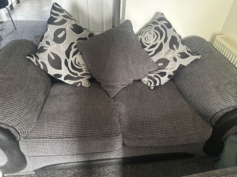 Grey Two and Three-Seater Sofa with Cushions – Good Condition