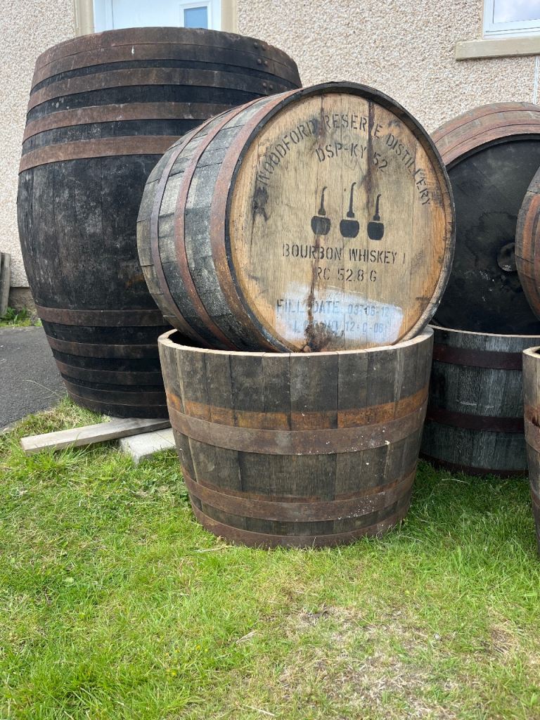 Perfectly cut whisky barrel planters