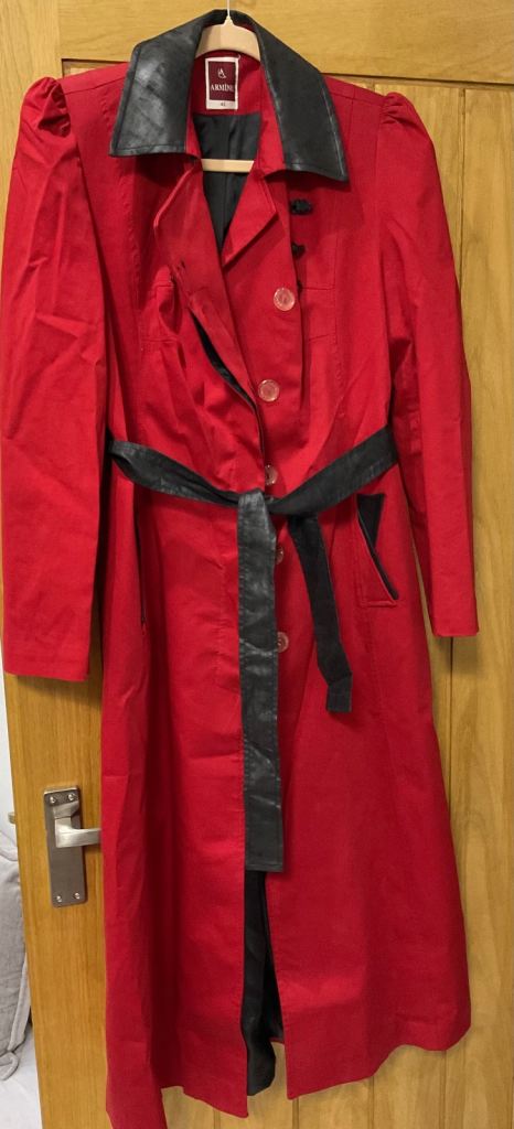 Red Trench Coat with Black Trim – Good Condition