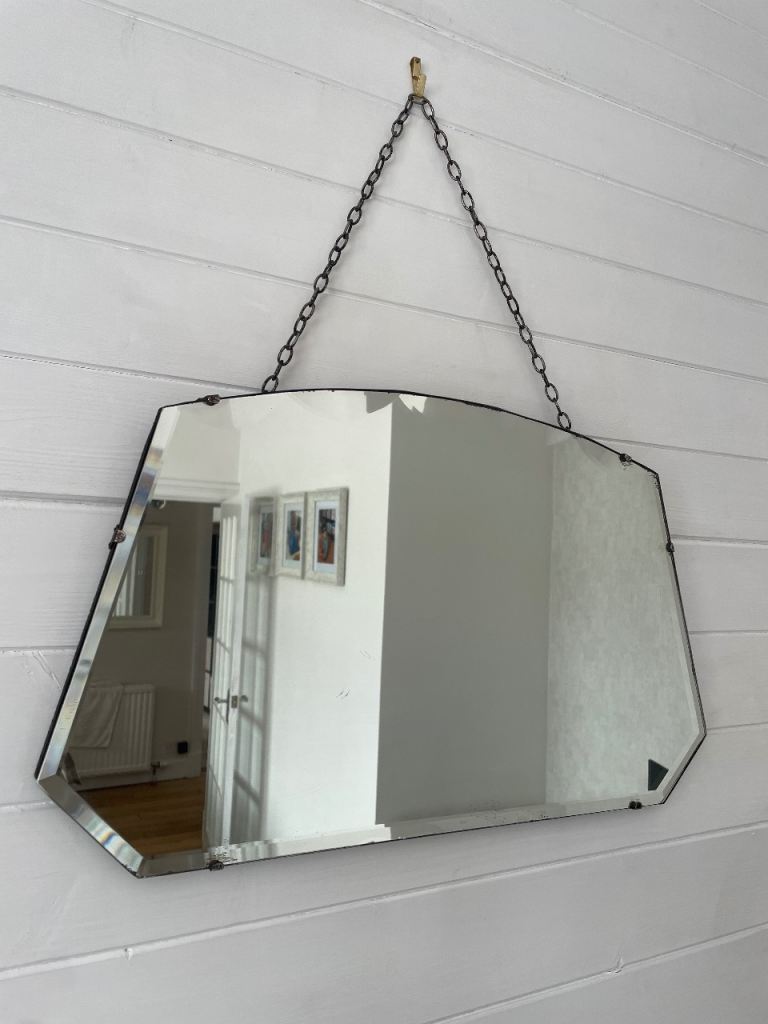 Vintage Art Deco Style Wall Mirror with Chain