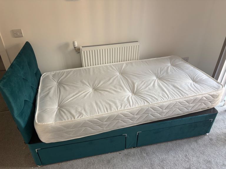 Teal single bed & mattress