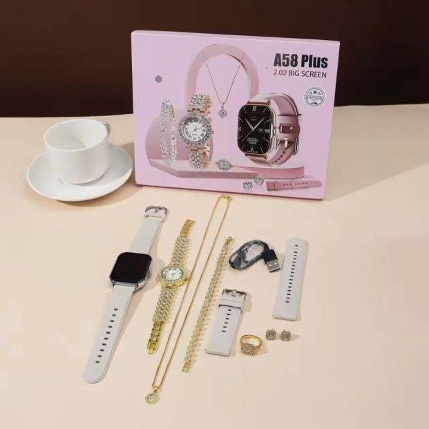 A58 plus 2.02 big screen ladies smart watch gift set gold strap or pink strap set available