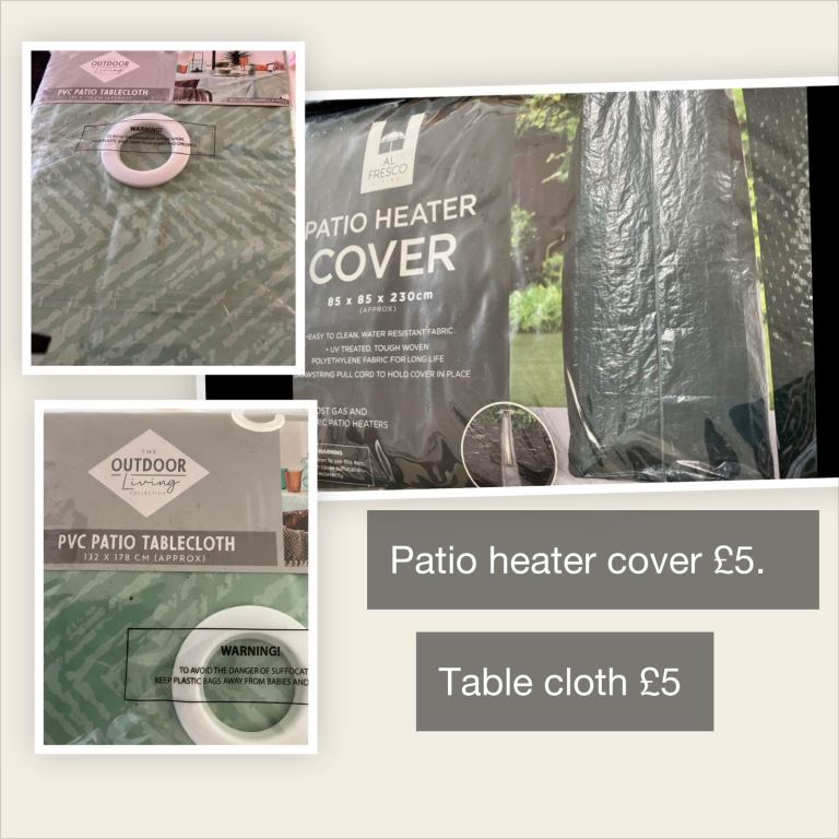 Patio heater cover and table cloths 