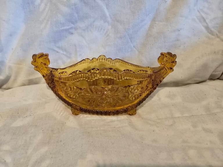 Vintage amber glass boat bowl 