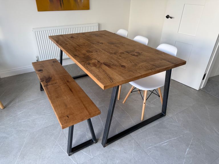 Solid Wood 6-8 seater dining table and bench 