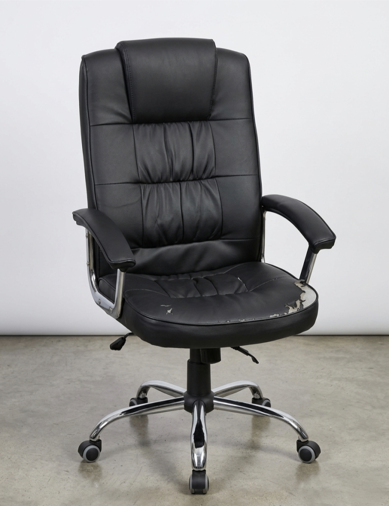 FREE! Black Faux Leather Office Chair with Chrome Base – Fair Condition
