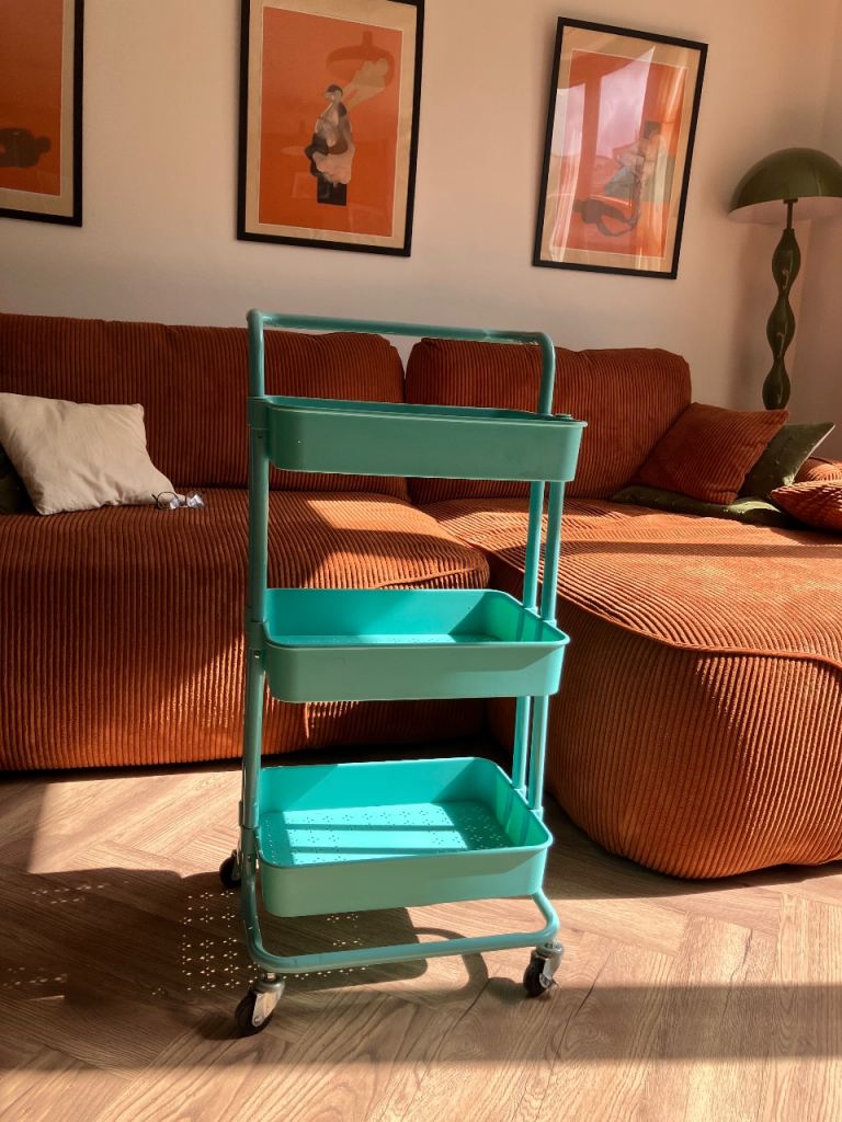 Three tier trolley caddy on wheels storage shelves 