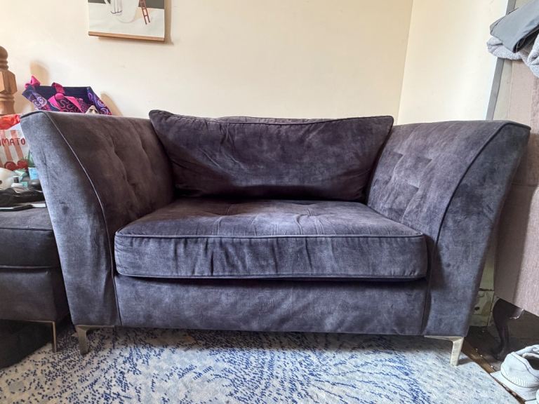 Stylish Grey Velvet Sofa and Armchair Set – Good Condition