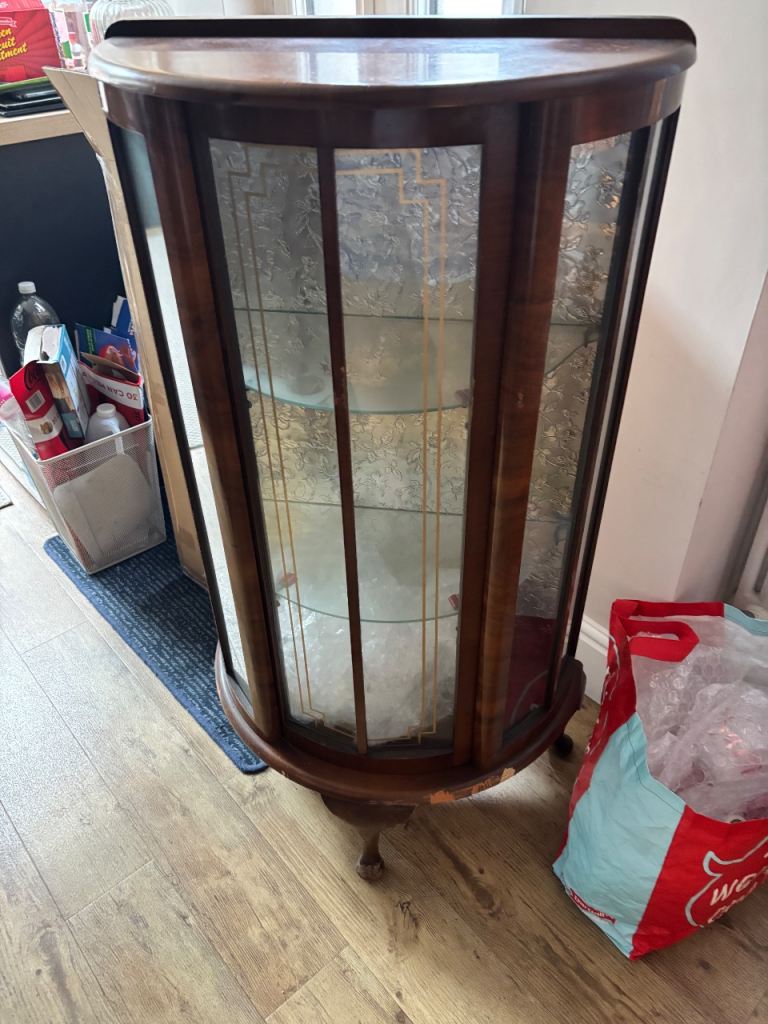 Vintage Wooden Display Cabinet with Glass Doors – Fair Condition