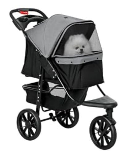 PawHut Dog Pram/Stroller - Foldable, 3 Wheels with Brake - for Small/medium dogs