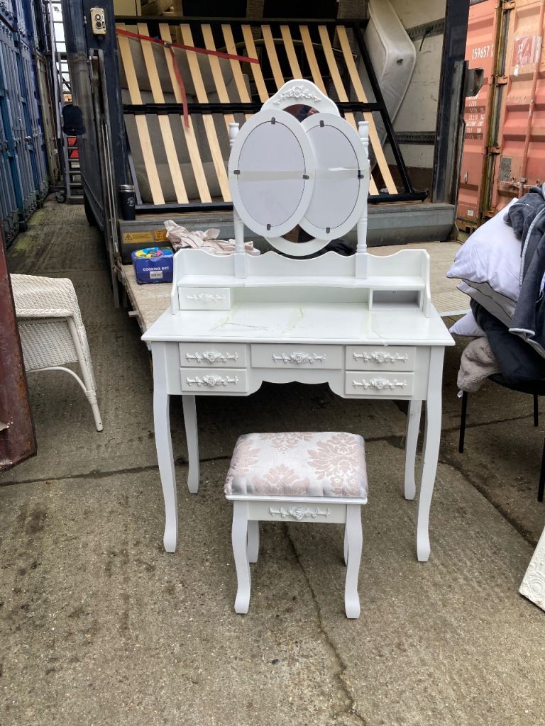 White French Style Dressing Table Set + Full Length Mirror – Shabby Chic