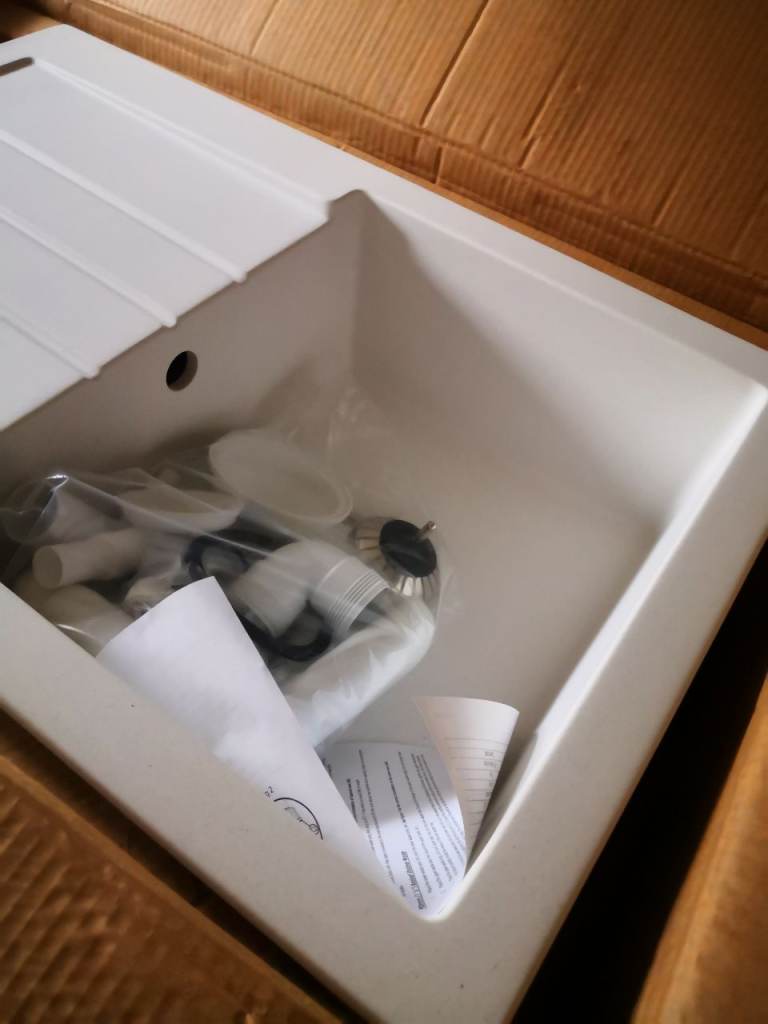 New White Kitchen Sink with Waste Kit