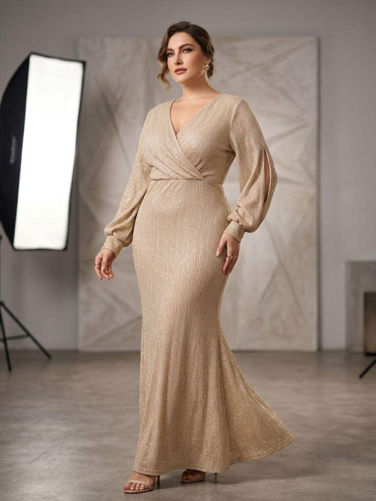 Champagne Gold Sparkle Wrap Maxi Dress