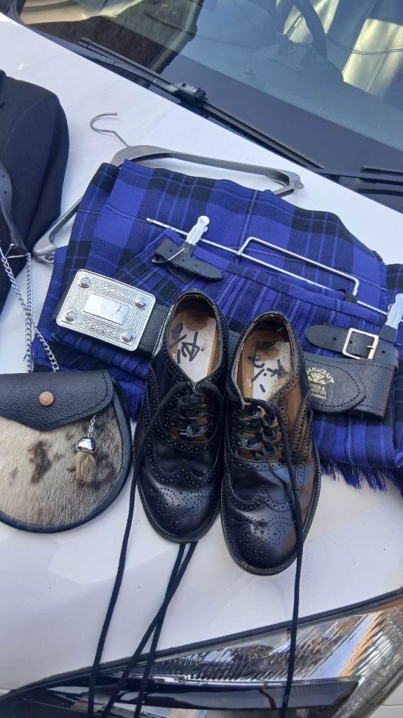 Boy's Blue Tartan Kilt Outfit - Age 7/8 with Shoes & Accessories
