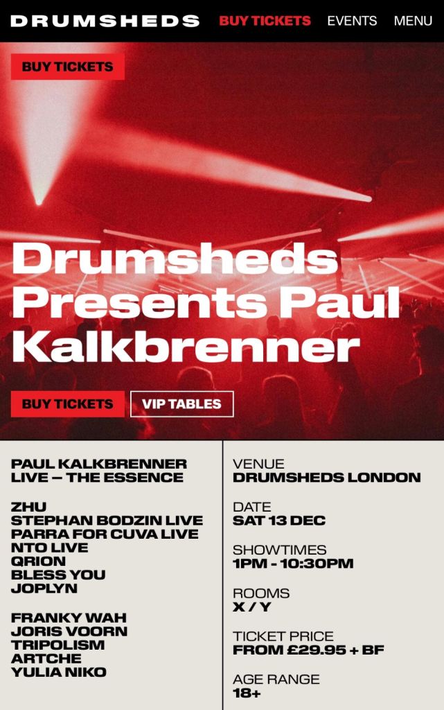 3x Drumsheds Paul Kalkbrenner Tickets For Sale