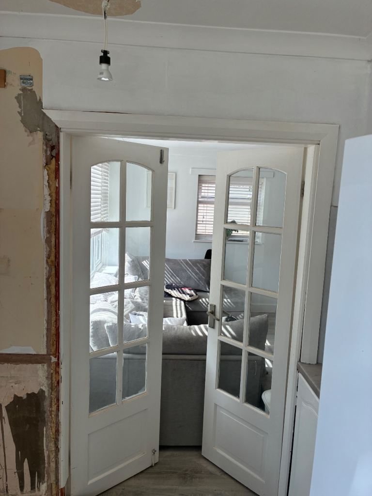 Pair of White French Doors with Glass Panels – Good Condition