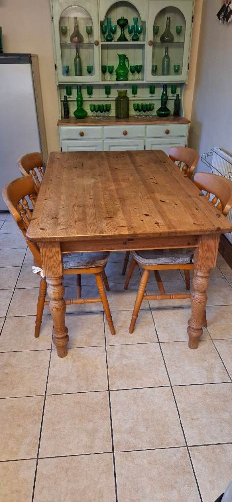 Solid Pine Dining Table with 4 Matching Wooden Chairs
