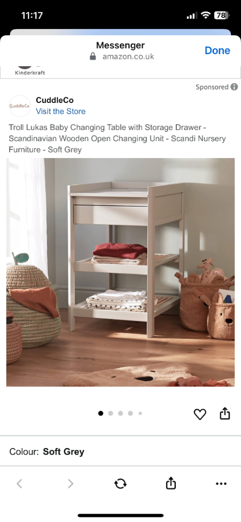 White Wooden Changing Table – CuddleCo Troll Lukas, Good Condition
