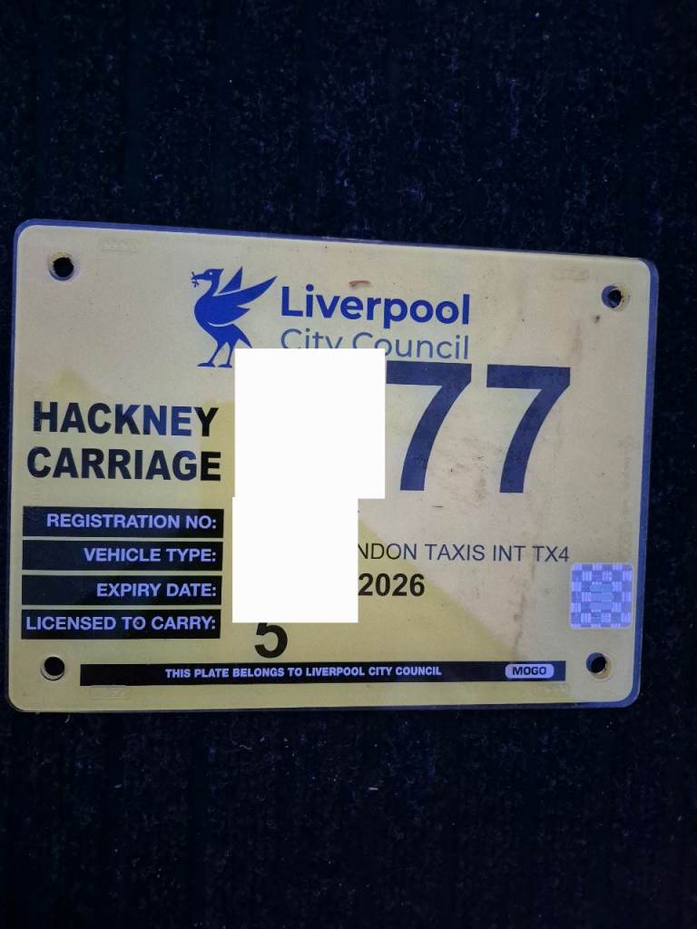 Liverpool City Council Taxi Plate