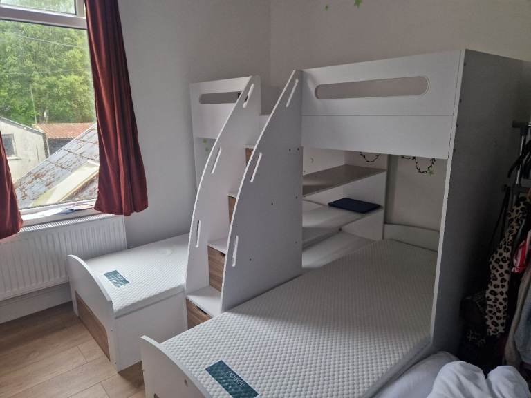 White Wooden Triple Bunk Bed - Almost New Condition