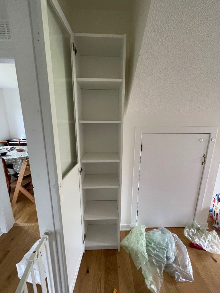 Slim White Cabinet with Glass Door – Good Condition