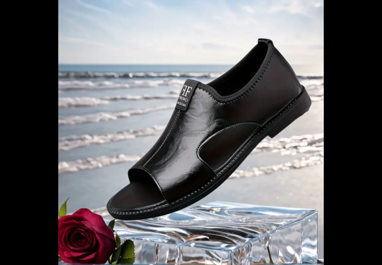 Men’s black leather slip-on sandals loafers shoes size UK10/11