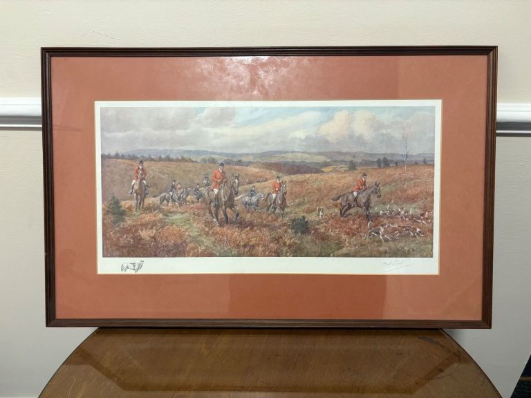 F.A. Stewart - Hunting Scene, 20th Century colour print, signed in pencil