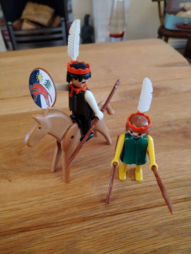 Playpeople Vintage 1970s Two Native American Indians and one Horse made by Playmobil 