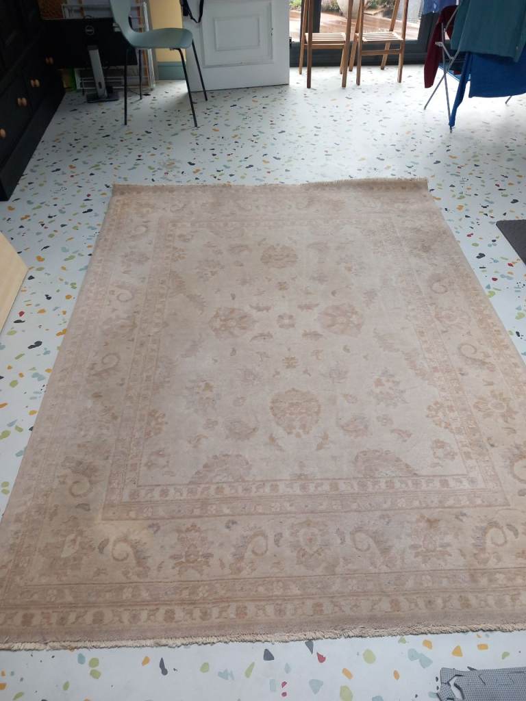 Large 100% pale Turkish beige wool rug 168 x 230cm