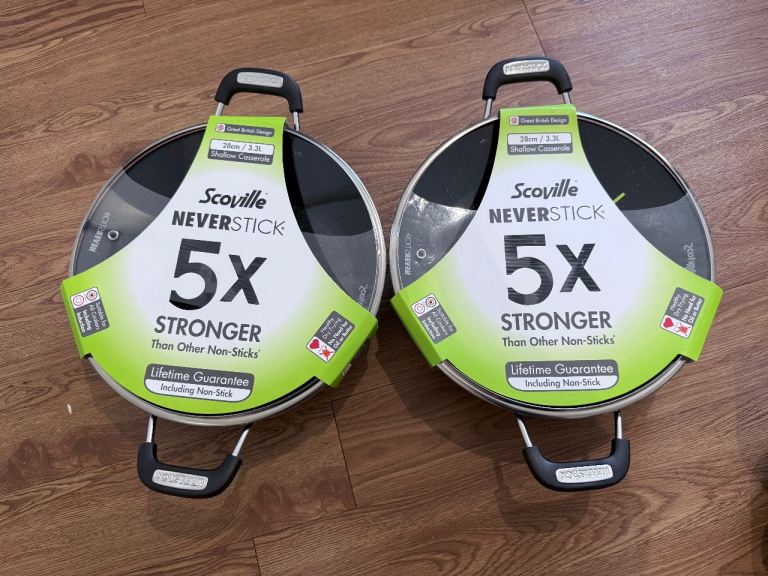 Two Scoville Neverstick 5x Stronger Casserole Pans – 28cm, X2