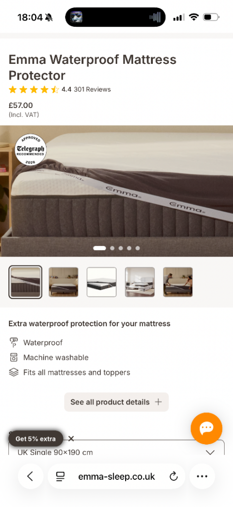 Emma Waterproof Mattress Protector - UK Single, New