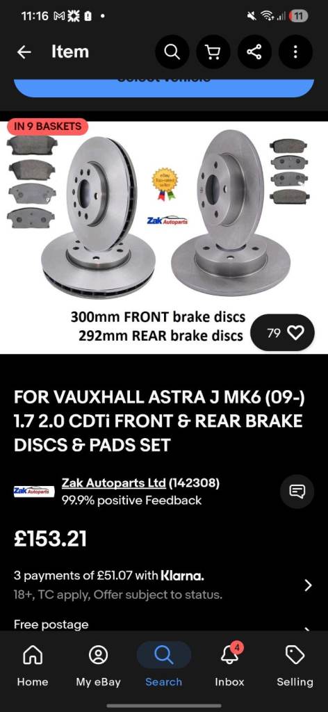 Vauxhall Astra J brand new full brakes set
