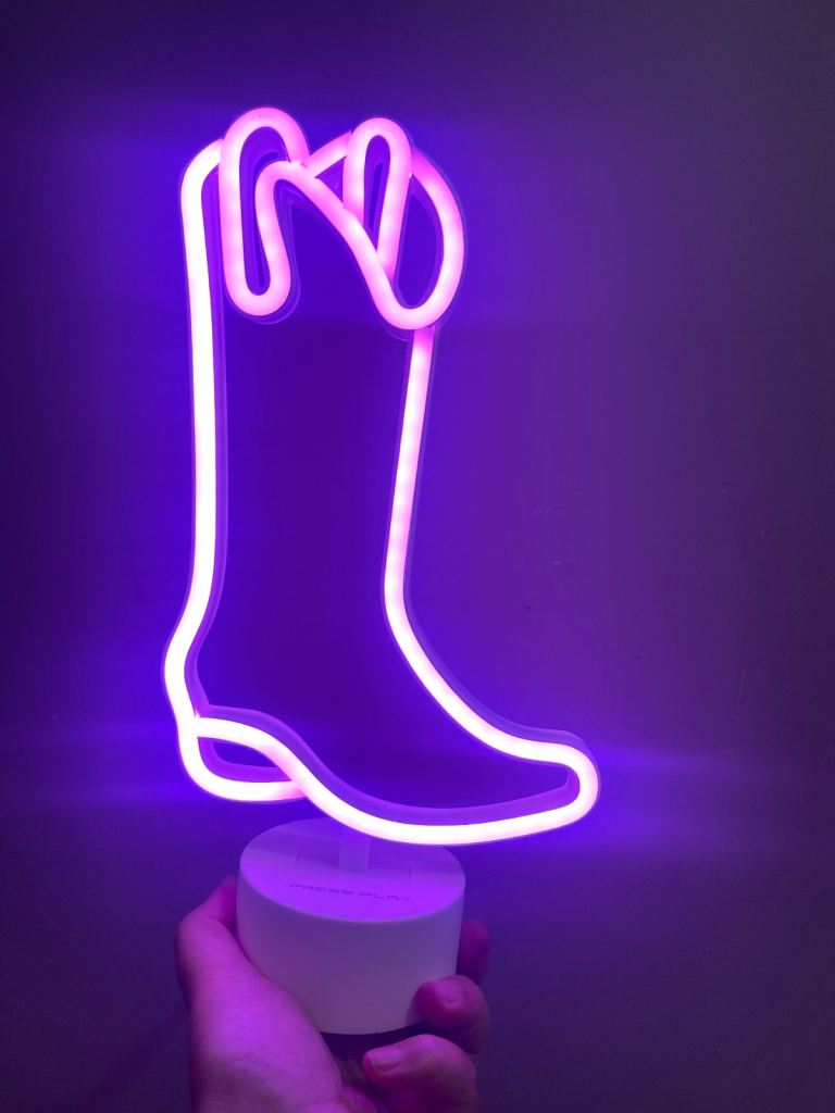 image for  12&quot; Cowboy Boot LED Neon Table Light Pink 