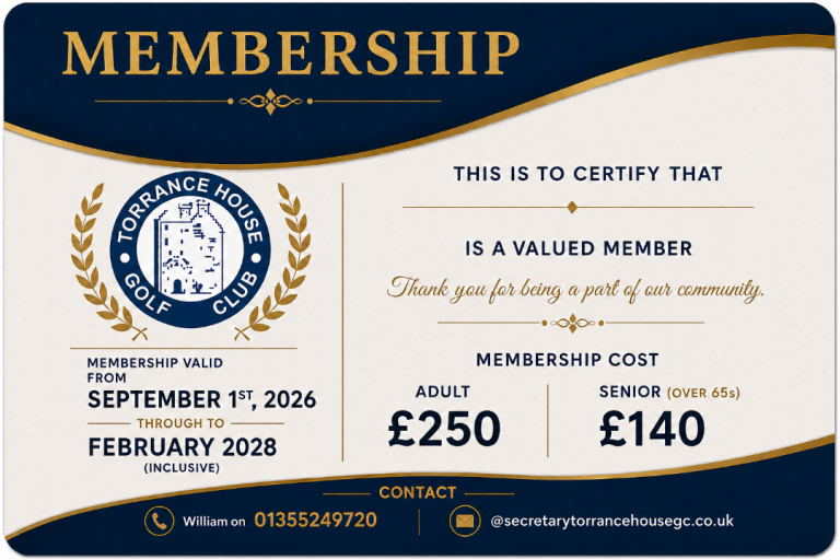 Torrance House Golf Club Membership – Adult or Senior