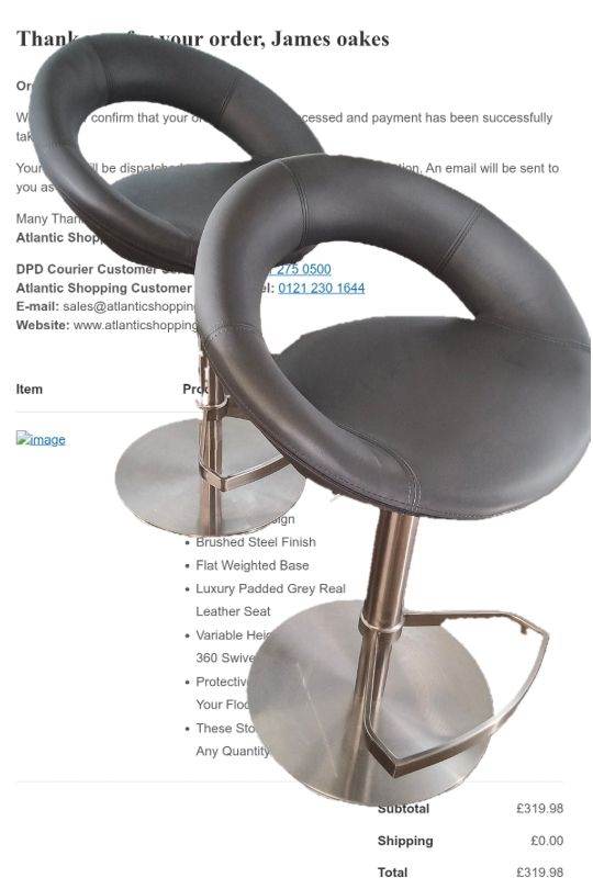 Pair of Adjustable Genuine Leather Bar Stools - Brushed Steel Finish