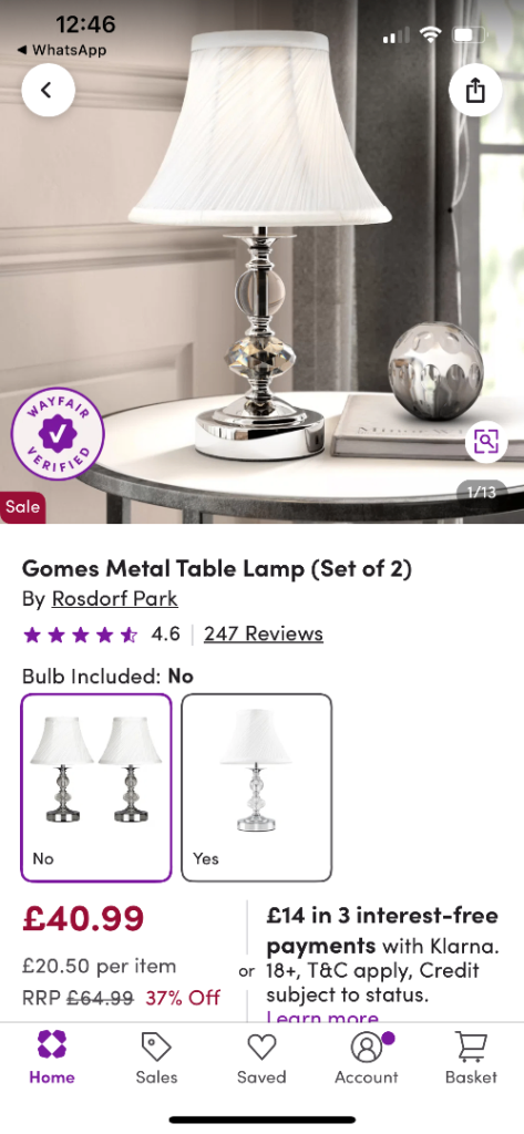New ValueLights Chrome Table Lamp with White Pleated Shade £82rrp
