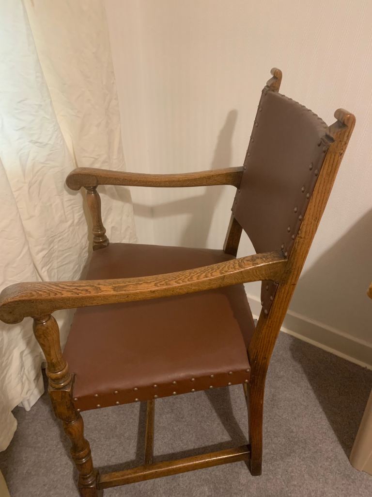 Vintage Wooden Armchair with Brown Seat 